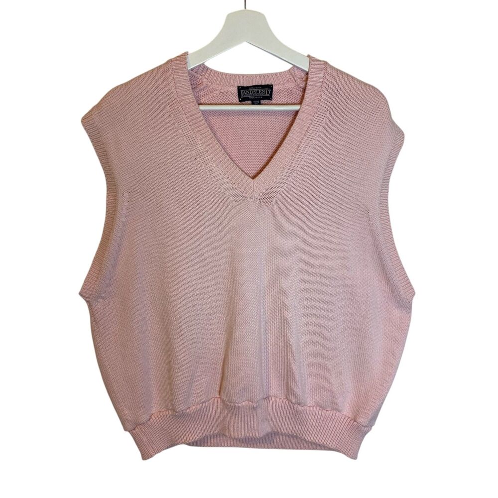 Vintage Lands’ End Sweater Vest Men XL Pink 100% Cotton Made in USA